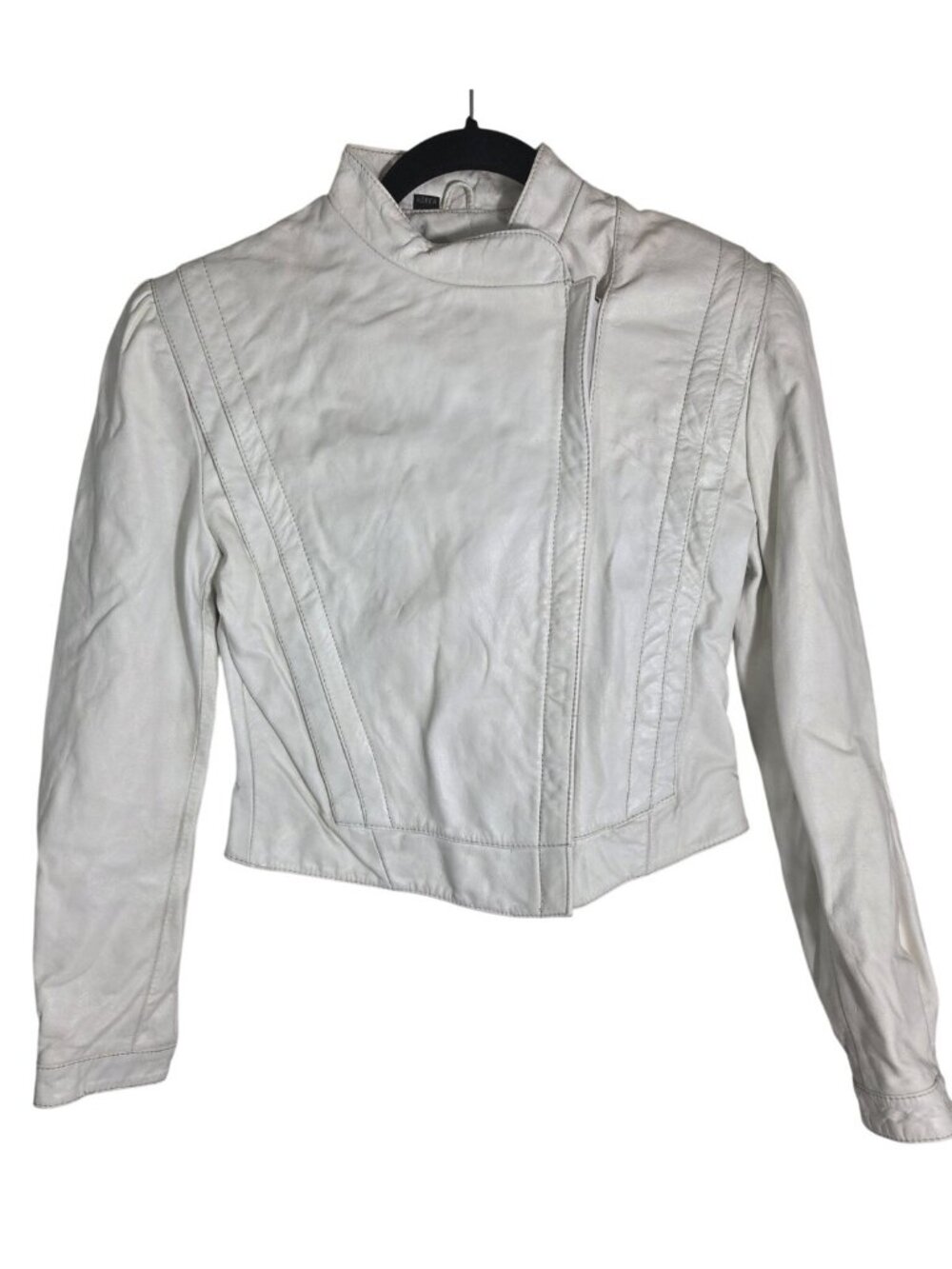 VTG Wilsons Fencing Fitted Leather Jacket White Avant Garde Futuristic Sz 8 80s